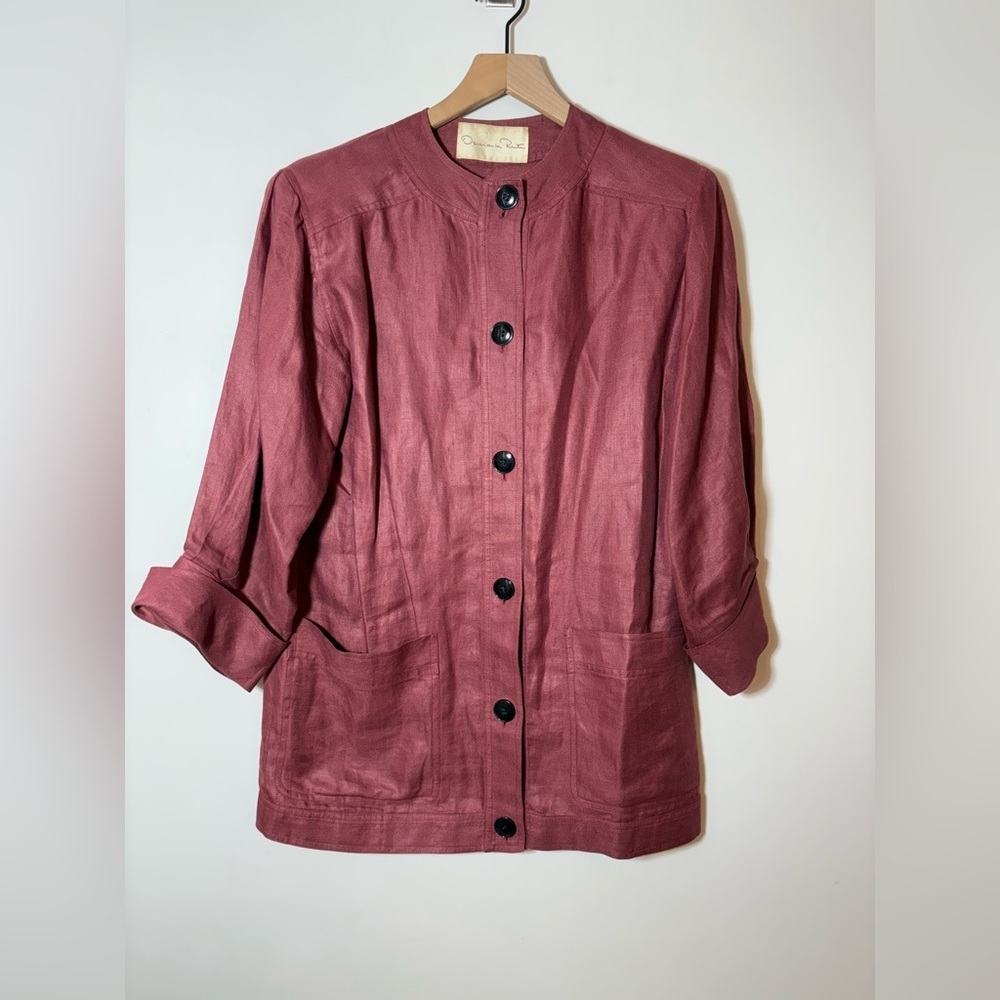 Oscar De La Renta Neiman Marcus Linen Bottom Front Pink Shirt Sz 6